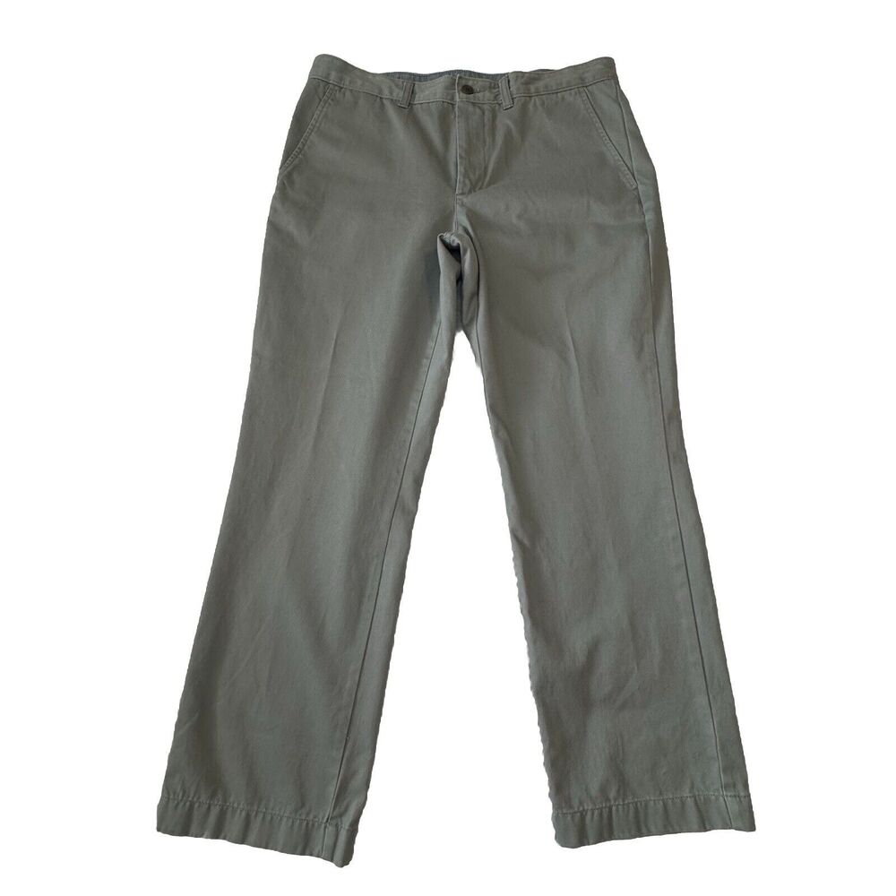 LL BEAN Cotton Pants Gray Standard Fit Casual Tapered Chino Mens 34x29 Fit 34x28